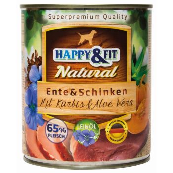   Happy&Fit Natural Dog Konzerv Kacsa & Sonka Sütőtökkel & Aloe Verával 800g