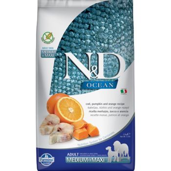   N&D Dog Ocean tőkehal, sütőtök & narancs adult medium/maxi 2,5kg