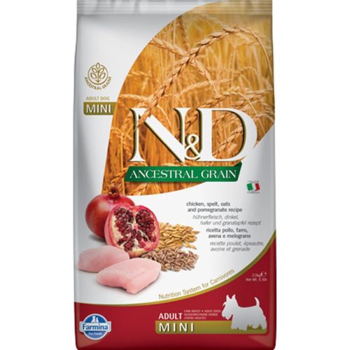 N&D Dog Ancestral Grain csirke, tönköly, zab&gránátalma adult mini 2,5kg