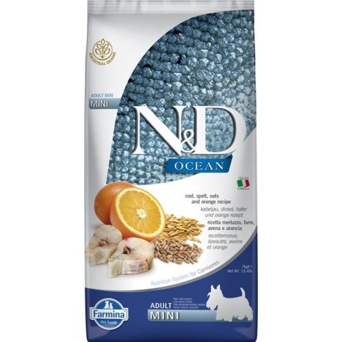 N&D Dog Ocean tőkehal, tönköly, zab&narancs adult mini 7kg
