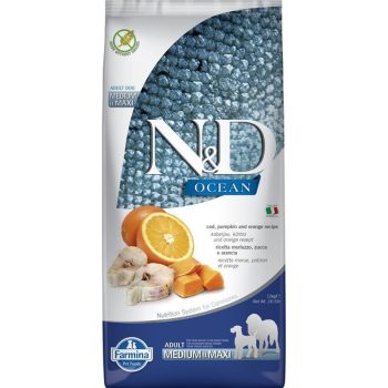   N&D Dog Ocean tőkehal, sütőtök & narancs adult medium/maxi 12kg